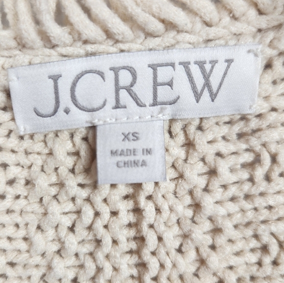 J. Crew Textured Cable-Knit Lady Wool Blend Fringe Jacket in Pale Bone Cream XS - Picture 13 of 15